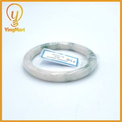 Yingmart 53mm PNJ Certified Natural Color Grey White Natural Jadeite Jade Bangle Bracelet, Real Gemstone, Gift for Her Mom Grandma Sister