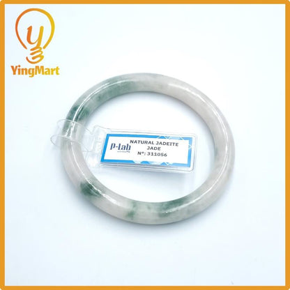 Yingmart 53mm PNJ Certified Natural Color Grey White Natural Jadeite Jade Bangle Bracelet, Real Gemstone, Gift for Her Mom Grandma Sister