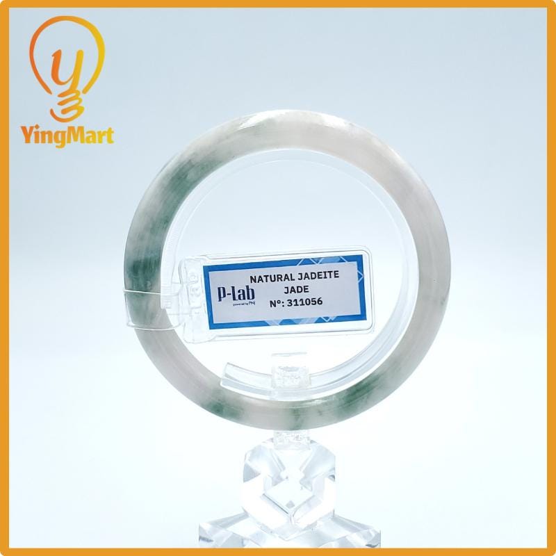 Yingmart 53mm PNJ Certified Natural Color Grey White Natural Jadeite Jade Bangle Bracelet, Real Gemstone, Gift for Her Mom Grandma Sister