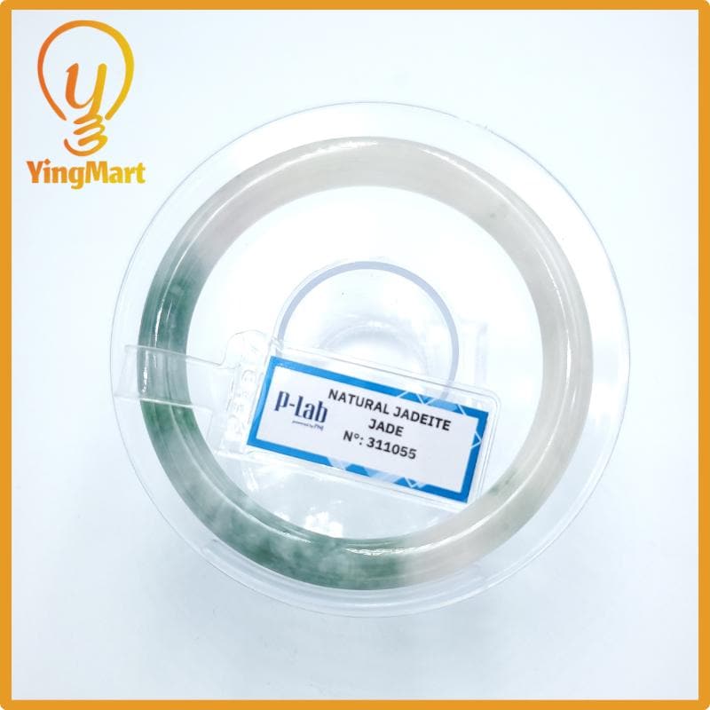 Yingmart  53mm PNJ Certified Natural Color Grey White Natural Jadeite Jade Bangle Bracelet, Real Gemstone, Gift for Her Mom Grandma Sister