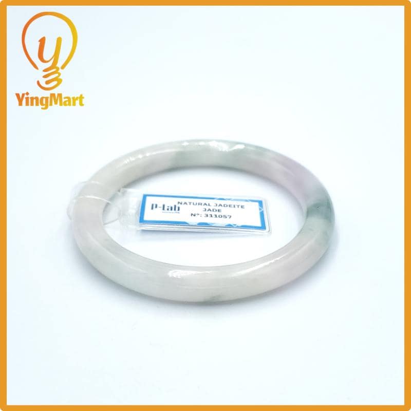 Yingmart  54mm PNJ Certified Natural Color Grey White Natural Jadeite Jade Bangle Bracelet, Real Gemstone, Gift for Her Mom Grandma Sister
