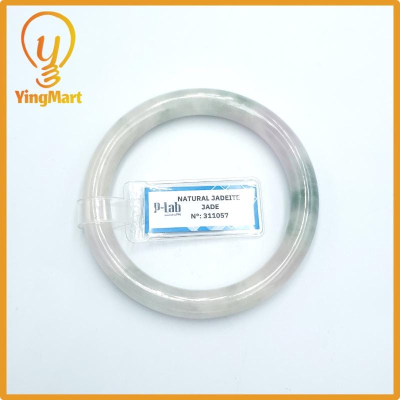 Yingmart  54mm PNJ Certified Natural Color Grey White Natural Jadeite Jade Bangle Bracelet, Real Gemstone, Gift for Her Mom Grandma Sister