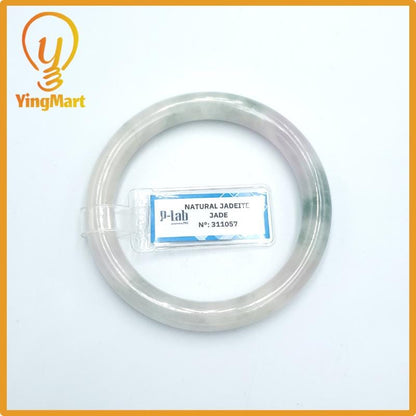 Yingmart  54mm PNJ Certified Natural Color Grey White Natural Jadeite Jade Bangle Bracelet, Real Gemstone, Gift for Her Mom Grandma Sister