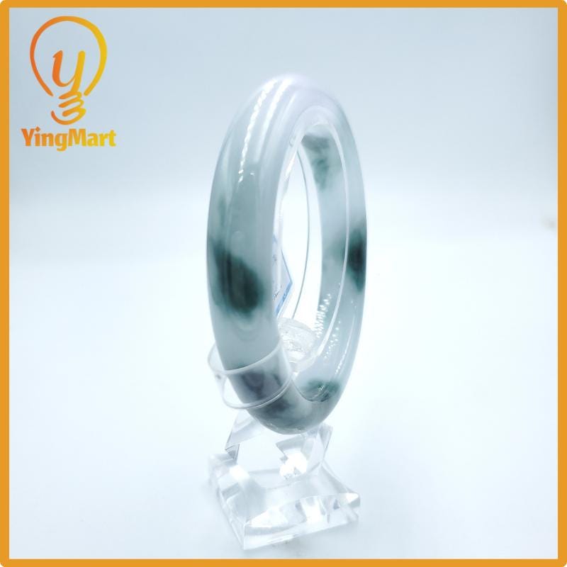 Yingmart  59mm PNJ Certified Natural Color Purplish White, Grey, Black Natural Jadeite Jade Bangle Bracelet, Real Gemstone, Gift for Her Mom