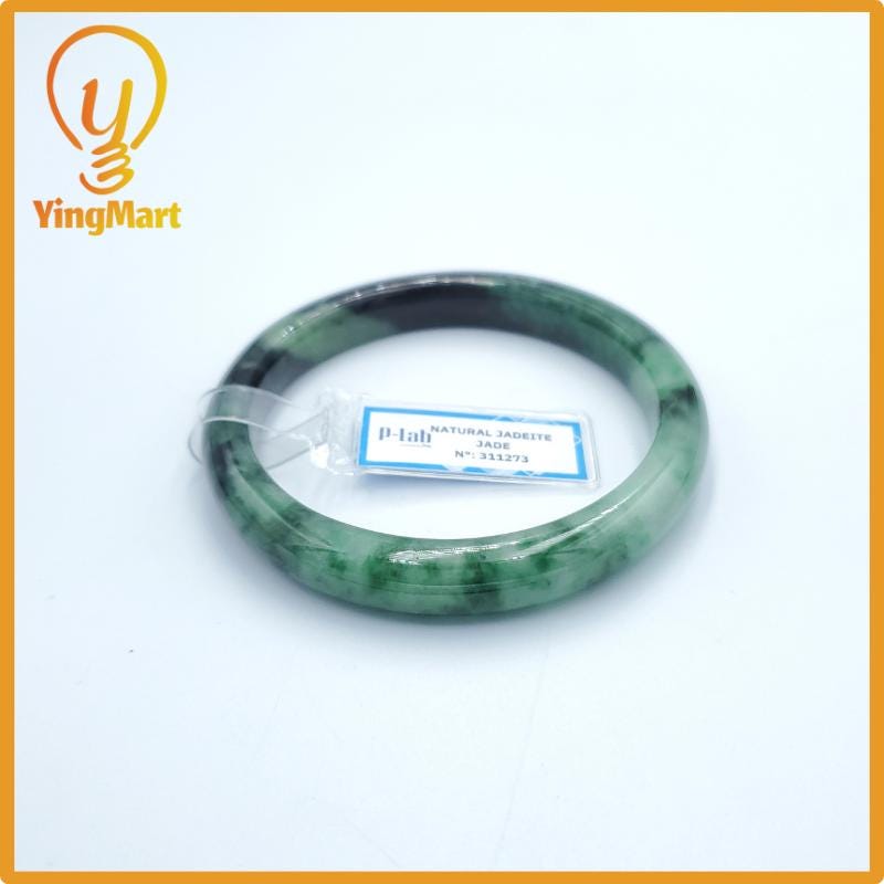Yingmart  59mm PNJ Certified Natural Color Green White To Green Natural Jadeite Jade Bangle Bracelet, Real Gemstone, Gift for Her Mom