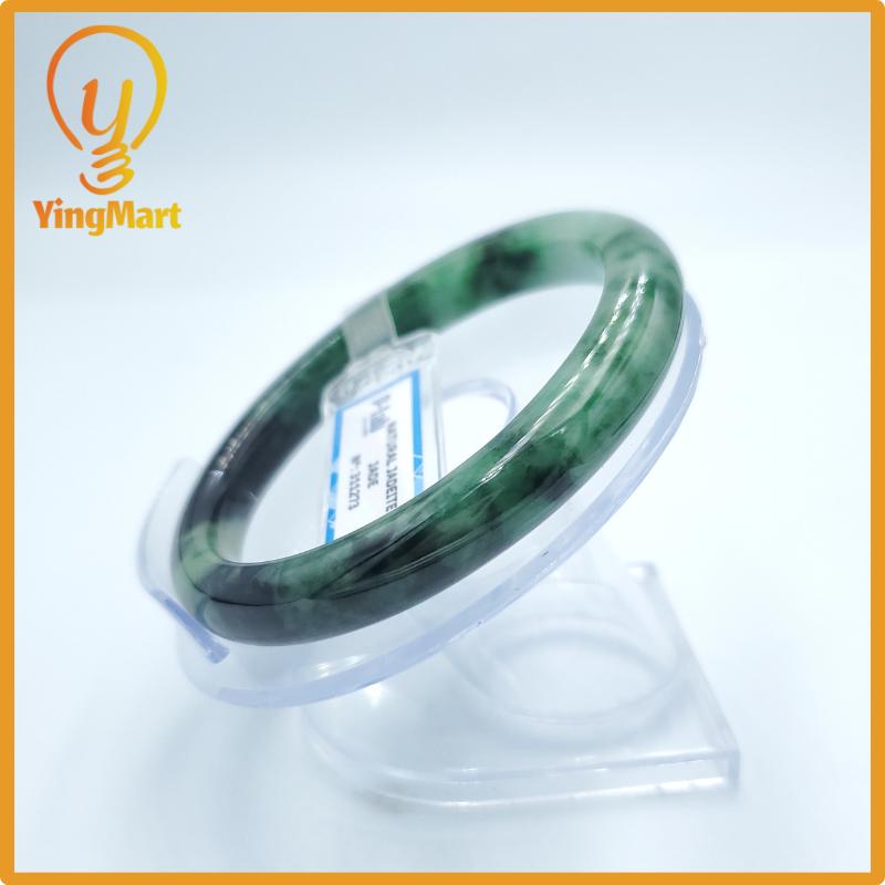 Yingmart  59mm PNJ Certified Natural Color Green White To Green Natural Jadeite Jade Bangle Bracelet, Real Gemstone, Gift for Her Mom