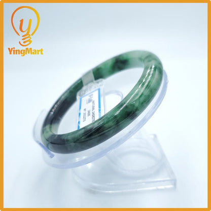 Yingmart  59mm PNJ Certified Natural Color Green White To Green Natural Jadeite Jade Bangle Bracelet, Real Gemstone, Gift for Her Mom