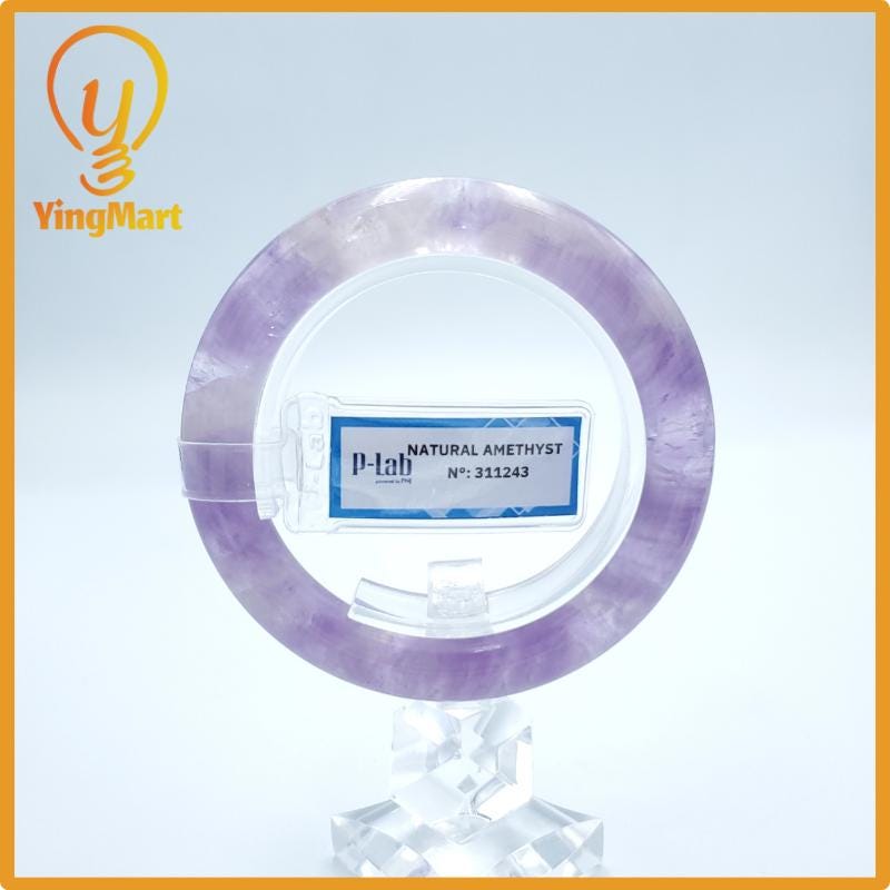 Yingmart  52mm PNJ Certified Natural Color Purple, Grey White Natural Amethyst Bangle Bracelet, Real Gemstone, Gift for Her Mom Grandma