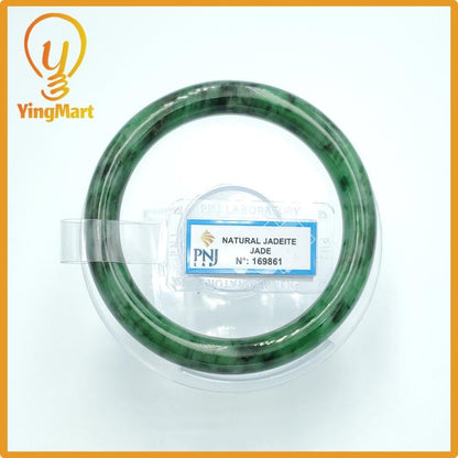 Yingmart 58mm PNJ Certified Natural Color Light To Medium Green, Black Brown Spots Natural Jadeite Jade Bangle, Real Gemstone, Gift for Her