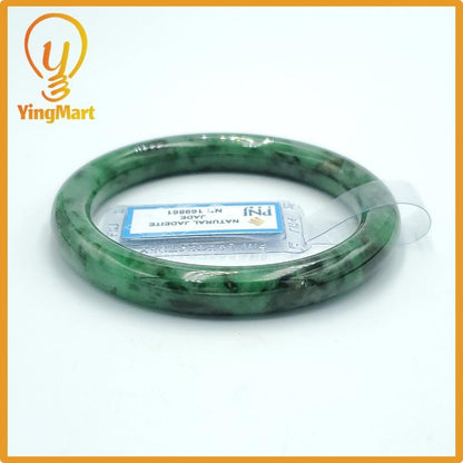 Yingmart 58mm PNJ Certified Natural Color Light To Medium Green, Black Brown Spots Natural Jadeite Jade Bangle, Real Gemstone, Gift for Her