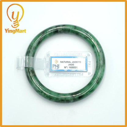 Yingmart 58mm PNJ Certified Natural Color Light To Medium Green, Black Brown Spots Natural Jadeite Jade Bangle, Real Gemstone, Gift for Her