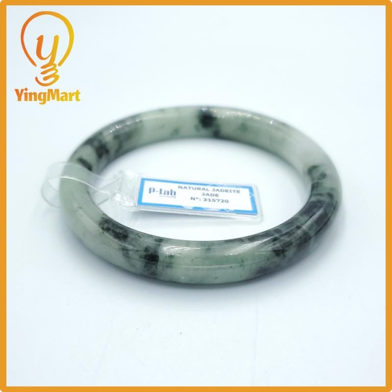 Yingmart  63mm PNJ Certified Natural Color Grey White, Brown, Grey, Black Natural Jadeite Jade Bangle Bracelet, Real Gemstone, Gift for Her
