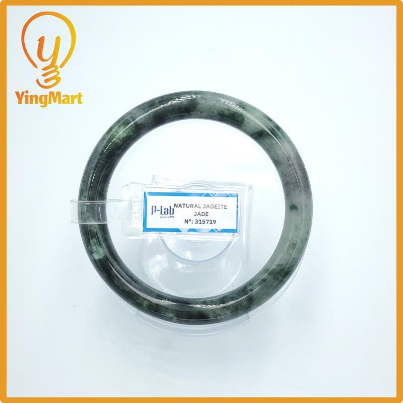 Yingmart  62mm PNJ Certified Natural Color Grey White Natural Jadeite Jade Bangle Bracelet, Real Gemstone, Gift for Her Mom Grandma Sister