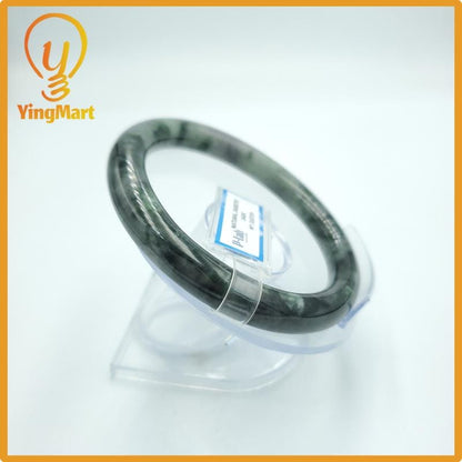 Yingmart  62mm PNJ Certified Natural Color Grey White Natural Jadeite Jade Bangle Bracelet, Real Gemstone, Gift for Her Mom Grandma Sister
