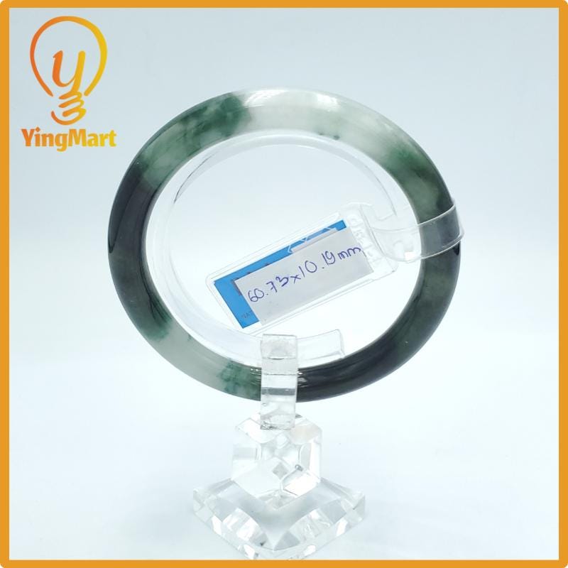 Yingmart  61mm PNJ Certified Natural Color Grey White Natural Jadeite Jade Bangle Bracelet, Real Gemstone, Gift for Her Mom Grandma Sister
