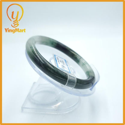 Yingmart  61mm PNJ Certified Natural Color Grey White Natural Jadeite Jade Bangle Bracelet, Real Gemstone, Gift for Her Mom Grandma Sister