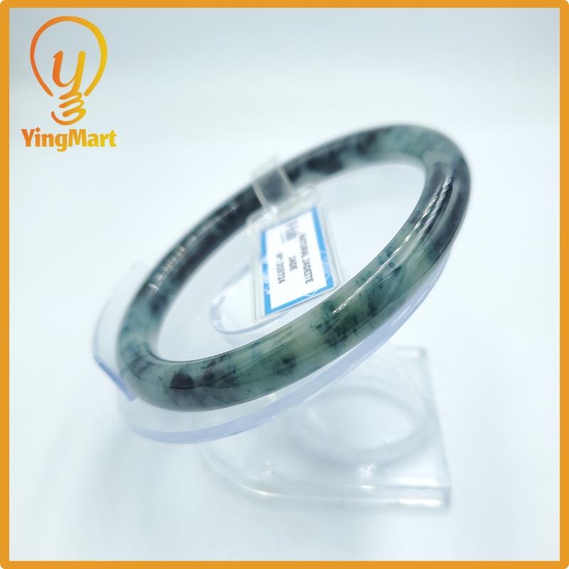 Yingmart  63mm PNJ Certified Natural Color Grey White Natural Jadeite Jade Bangle Bracelet, Real Gemstone, Gift for Her Mom Grandma Sister