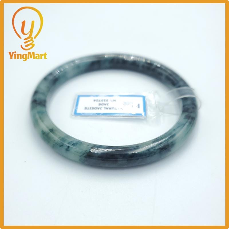 Yingmart  63mm PNJ Certified Natural Color Grey White Natural Jadeite Jade Bangle Bracelet, Real Gemstone, Gift for Her Mom Grandma Sister