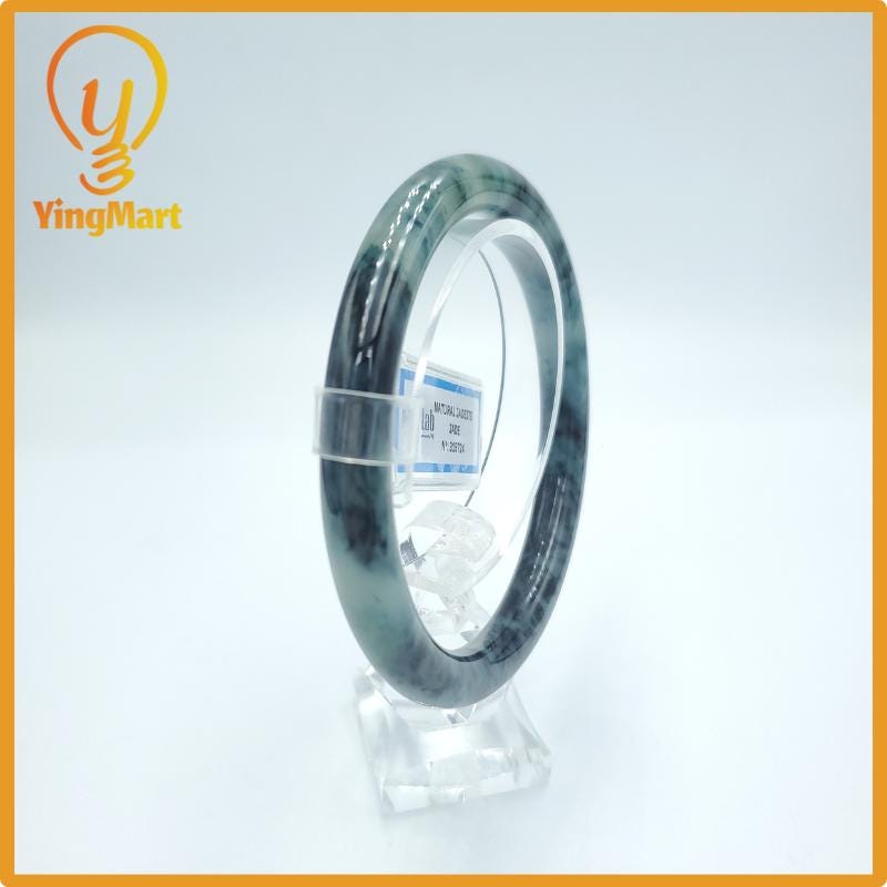 Yingmart  63mm PNJ Certified Natural Color Grey White Natural Jadeite Jade Bangle Bracelet, Real Gemstone, Gift for Her Mom Grandma Sister