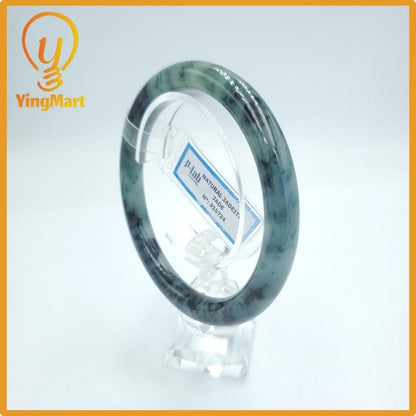 Yingmart  63mm PNJ Certified Natural Color Grey White Natural Jadeite Jade Bangle Bracelet, Real Gemstone, Gift for Her Mom Grandma Sister