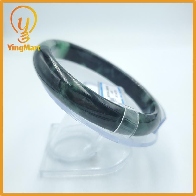 Yingmart  67mm PNJ Certified Natural Color Green White To Green Natural Jadeite Jade Bangle Bracelet, Real Gemstone, Gift for Her Mom
