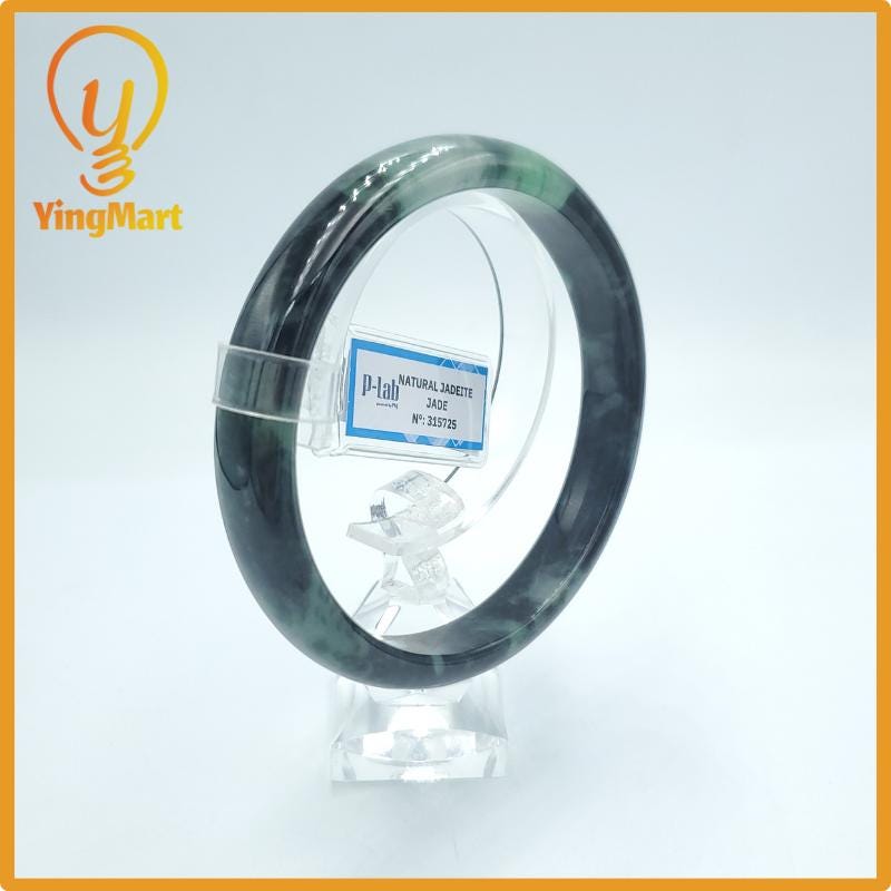 Yingmart  67mm PNJ Certified Natural Color Green White To Green Natural Jadeite Jade Bangle Bracelet, Real Gemstone, Gift for Her Mom