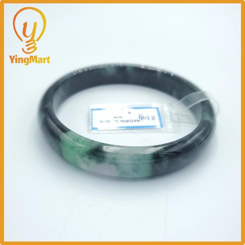 Yingmart  67mm PNJ Certified Natural Color Green White To Green Natural Jadeite Jade Bangle Bracelet, Real Gemstone, Gift for Her Mom