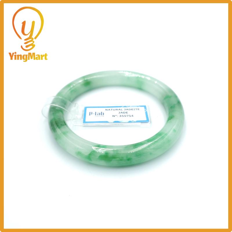 Yingmart 53mm PNJ Certified Natural Color Grey White Natural Jadeite Jade Bangle Bracelet, Real Gemstone, Gift for Her Mom Grandma Sister