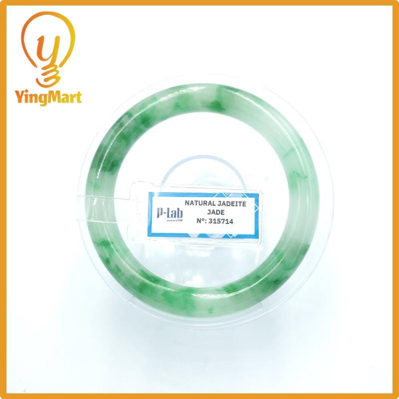 Yingmart 53mm PNJ Certified Natural Color Grey White Natural Jadeite Jade Bangle Bracelet, Real Gemstone, Gift for Her Mom Grandma Sister