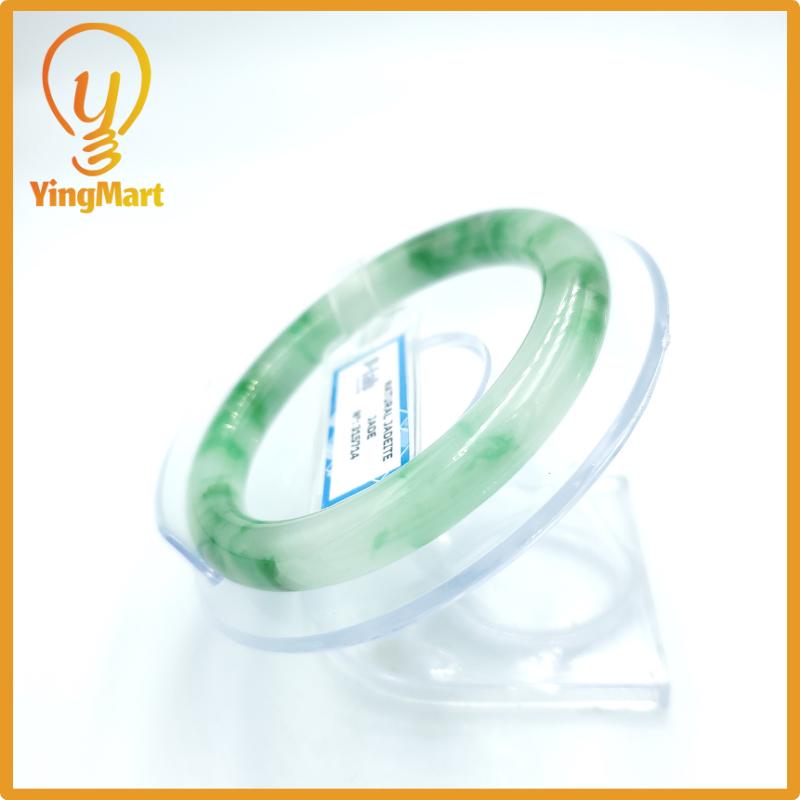 Yingmart 53mm PNJ Certified Natural Color Grey White Natural Jadeite Jade Bangle Bracelet, Real Gemstone, Gift for Her Mom Grandma Sister