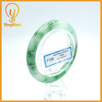 Yingmart 53mm PNJ Certified Natural Color Grey White Natural Jadeite Jade Bangle Bracelet, Real Gemstone, Gift for Her Mom Grandma Sister