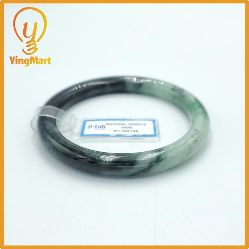Yingmart  61mm PNJ Certified Natural Color Grey White Natural Jadeite Jade Bangle Bracelet, Real Gemstone, Gift for Her Mom Grandma Sister