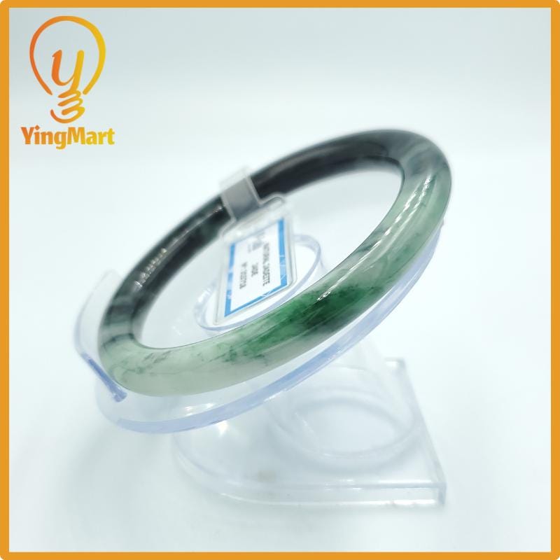 Yingmart  61mm PNJ Certified Natural Color Grey White Natural Jadeite Jade Bangle Bracelet, Real Gemstone, Gift for Her Mom Grandma Sister
