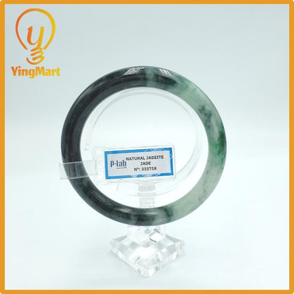 Yingmart  61mm PNJ Certified Natural Color Grey White Natural Jadeite Jade Bangle Bracelet, Real Gemstone, Gift for Her Mom Grandma Sister