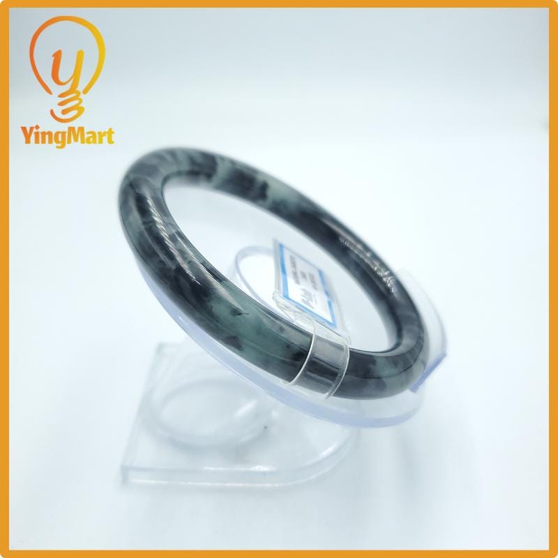 Yingmart  61mm PNJ Certified Natural Color Grey White Natural Jadeite Jade Bangle Bracelet, Real Gemstone, Gift for Her Mom Grandma Sister