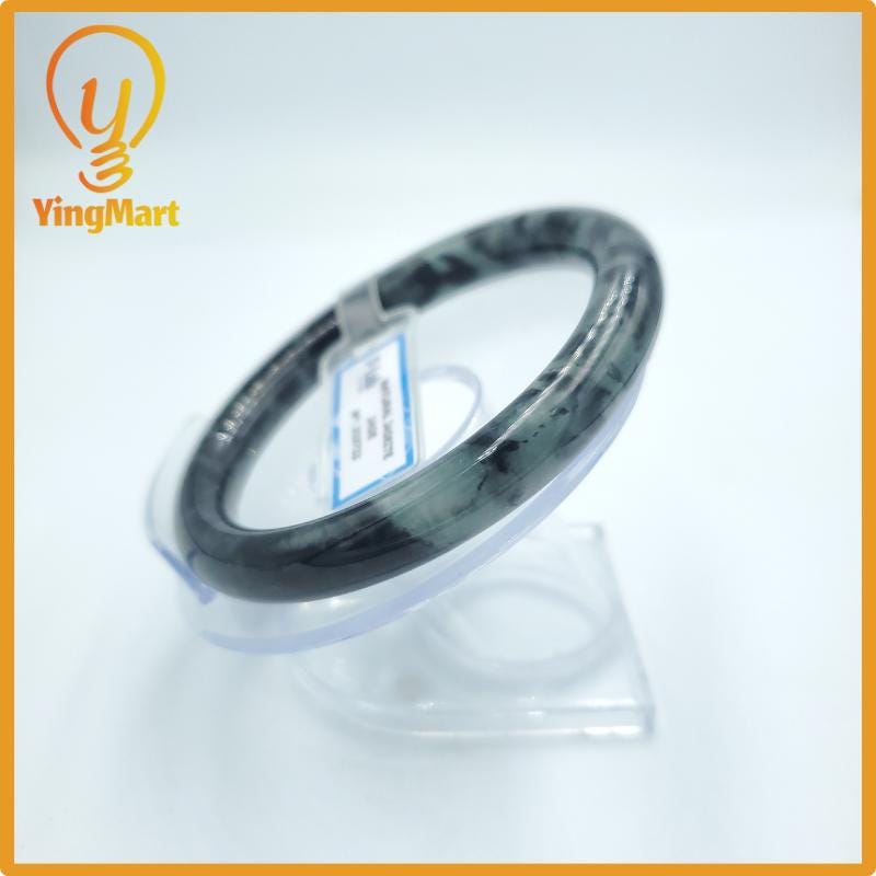 Yingmart  61mm PNJ Certified Natural Color Grey White Natural Jadeite Jade Bangle Bracelet, Real Gemstone, Gift for Her Mom Grandma Sister