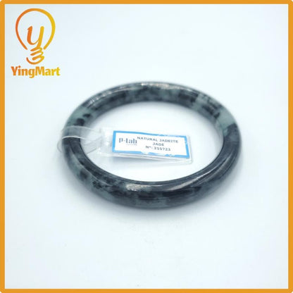 Yingmart  61mm PNJ Certified Natural Color Grey White Natural Jadeite Jade Bangle Bracelet, Real Gemstone, Gift for Her Mom Grandma Sister