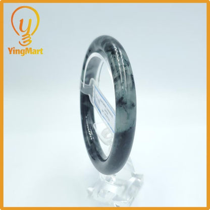 Yingmart  61mm PNJ Certified Natural Color Grey White Natural Jadeite Jade Bangle Bracelet, Real Gemstone, Gift for Her Mom Grandma Sister