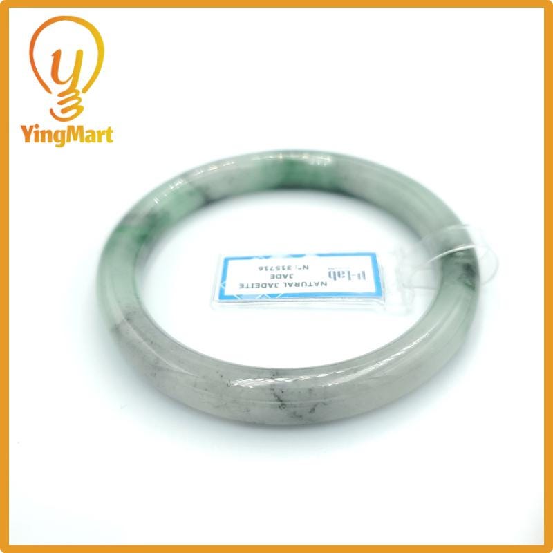 Yingmart  62mm PNJ Certified Natural Color Grey White Natural Jadeite Jade Bangle Bracelet, Real Gemstone, Gift for Her Mom Grandma Sister