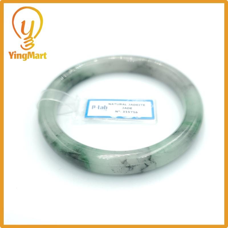 Yingmart  62mm PNJ Certified Natural Color Grey White Natural Jadeite Jade Bangle Bracelet, Real Gemstone, Gift for Her Mom Grandma Sister