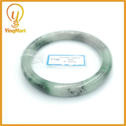 Yingmart  62mm PNJ Certified Natural Color Grey White Natural Jadeite Jade Bangle Bracelet, Real Gemstone, Gift for Her Mom Grandma Sister