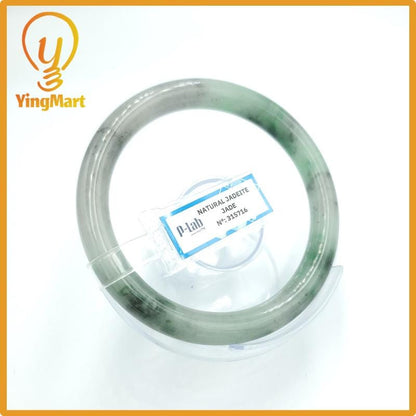 Yingmart  62mm PNJ Certified Natural Color Grey White Natural Jadeite Jade Bangle Bracelet, Real Gemstone, Gift for Her Mom Grandma Sister