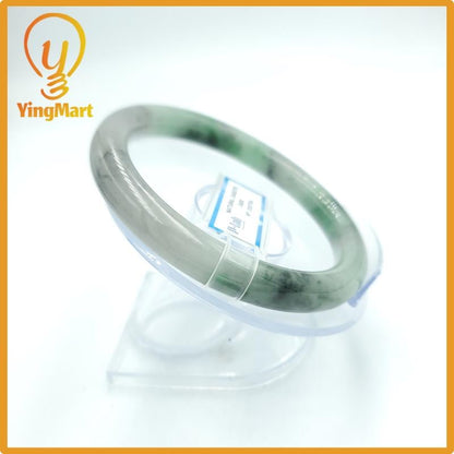 Yingmart  62mm PNJ Certified Natural Color Grey White Natural Jadeite Jade Bangle Bracelet, Real Gemstone, Gift for Her Mom Grandma Sister