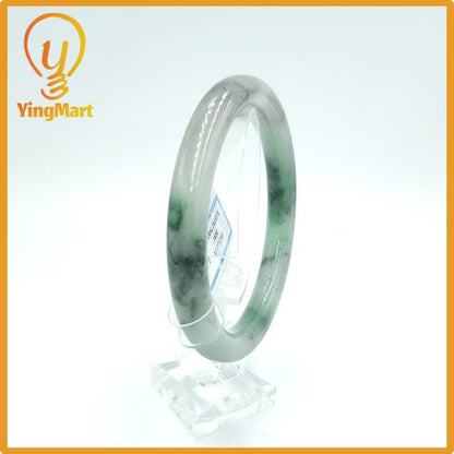 Yingmart  62mm PNJ Certified Natural Color Grey White Natural Jadeite Jade Bangle Bracelet, Real Gemstone, Gift for Her Mom Grandma Sister
