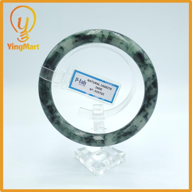 Yingmart  64mm PNJ Certified Natural Color Grey White Natural Jadeite Jade Bangle Bracelet, Real Gemstone, Gift for Her Mom Grandma Sister