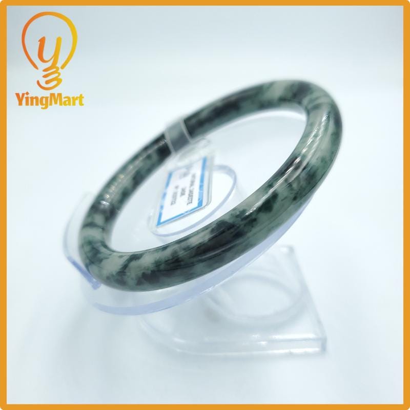 Yingmart  64mm PNJ Certified Natural Color Grey White Natural Jadeite Jade Bangle Bracelet, Real Gemstone, Gift for Her Mom Grandma Sister