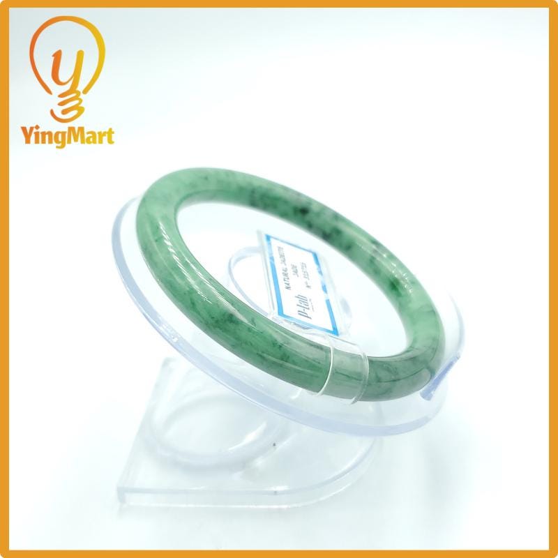 Yingmart 56mm PNJ Certified Natural Color Grey White Natural Jadeite Jade Bangle Bracelet, Real Gemstone, Gift for Her Mom Grandma Sister
