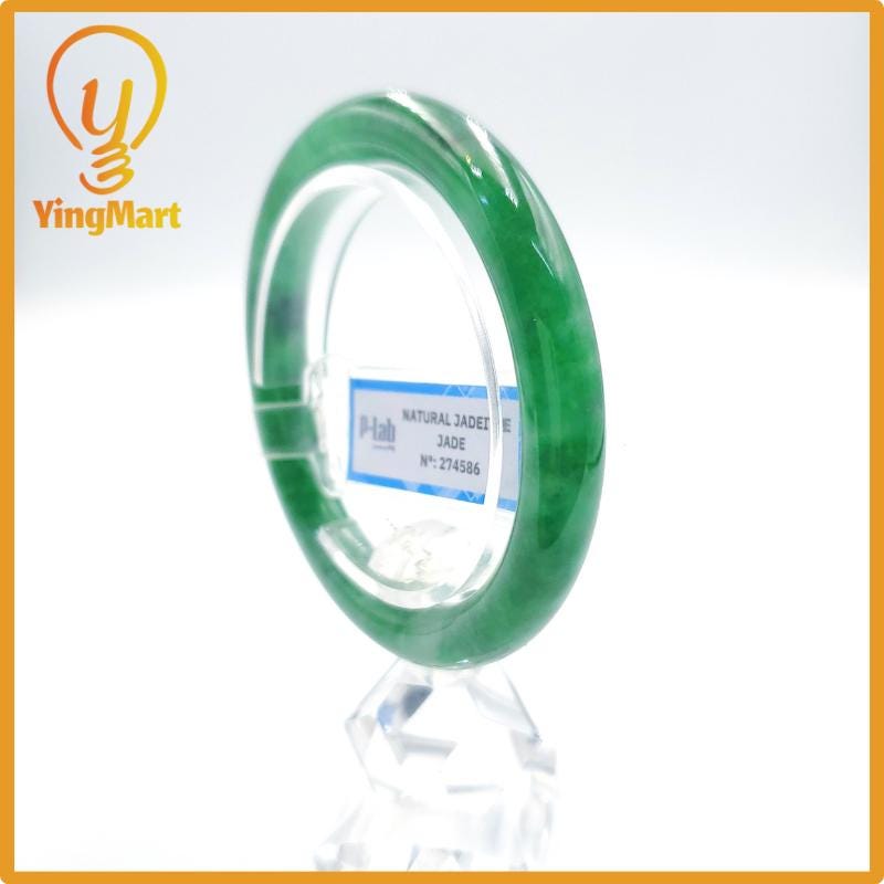 Yingmart 53mm PNJ274586 Certified Natural Color Grey White Natural Jadeite Jade Bangle Bracelet, Real Gemstone, Gift for Mom Grandma Sister