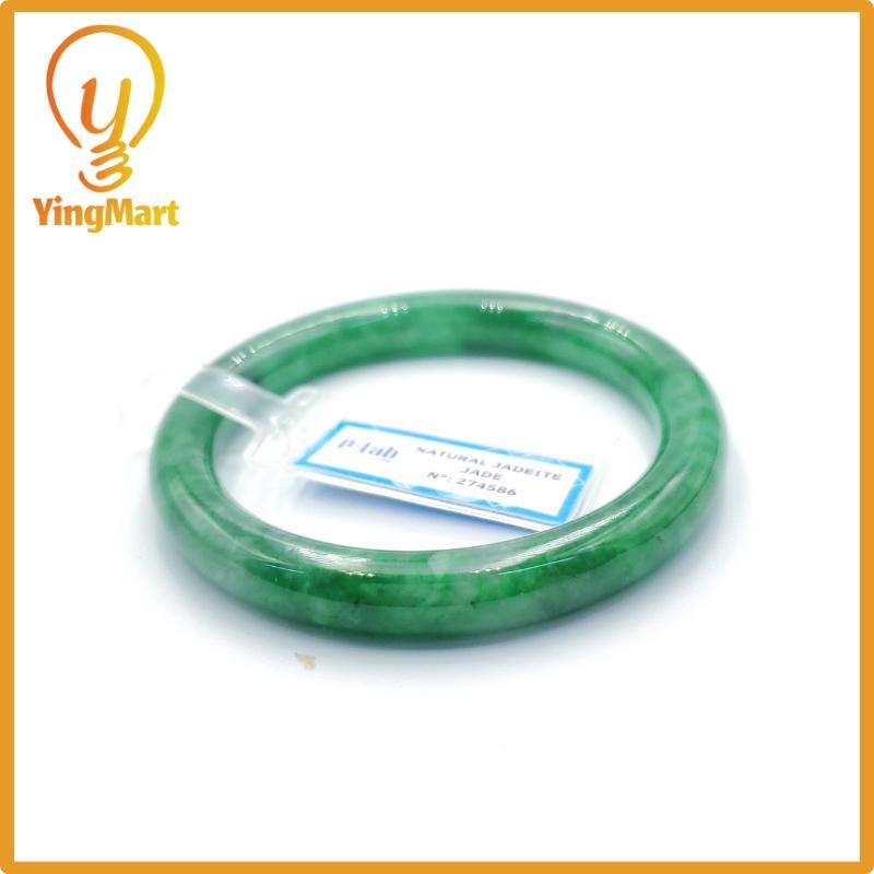 Yingmart 53mm PNJ274586 Certified Natural Color Grey White Natural Jadeite Jade Bangle Bracelet, Real Gemstone, Gift for Mom Grandma Sister