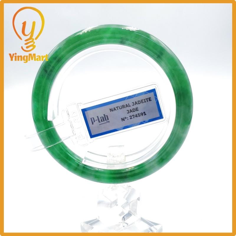 Yingmart 54mm PNJ274591 Certified Natural Color Grey White Natural Jadeite Jade Bangle Bracelet, Real Gemstone, Gift for Mom Grandma Sister